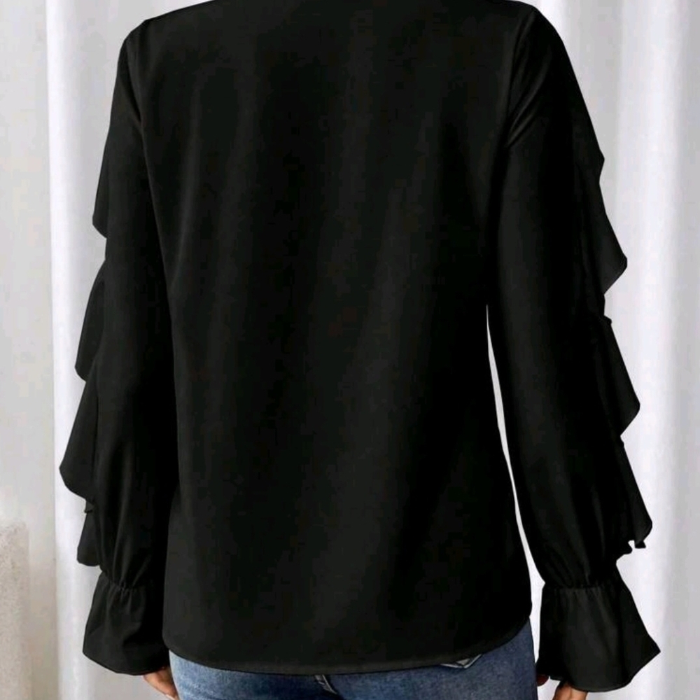 Chic Black Ruffle Blouse - Picture 3 of 4